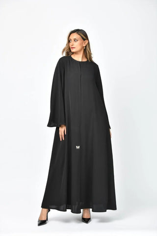 Plain formal abaya with double layers and a cloche from Tahani Boutique