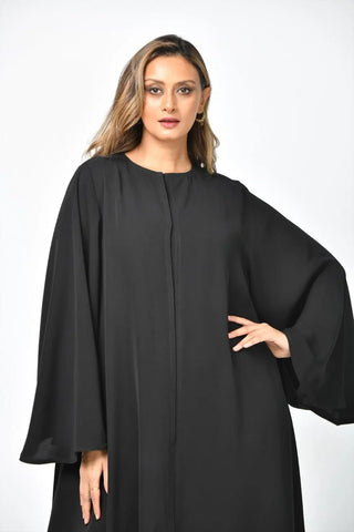 Plain formal abaya with double layers and a cloche from Tahani Boutique