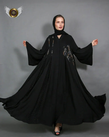 Black abaya with a distinctive handmade pattern 