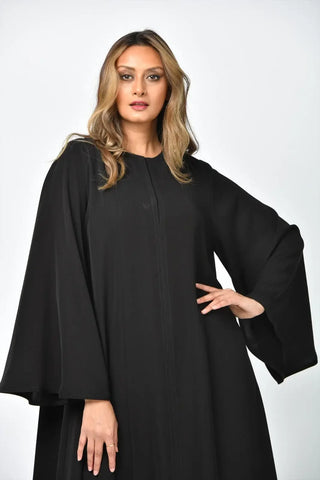 Plain abaya with vertical cuts and double cloche from Tahani Boutique