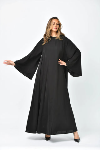 Plain crepe abaya with vertical cuts and triple flares from Tahani Boutique