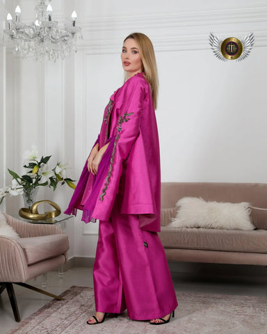 Luxury women's set with pants - handmade crystal jacquard sets