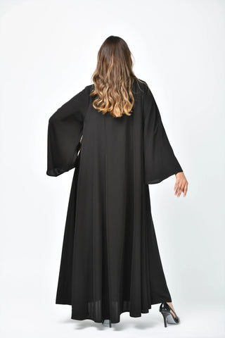 Plain crepe abaya with vertical cuts and triple flares from Tahani Boutique