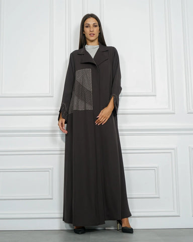 Practical colorful abaya with double cloche design - crepe fabric, exclusive to Tahani Boutique Company 