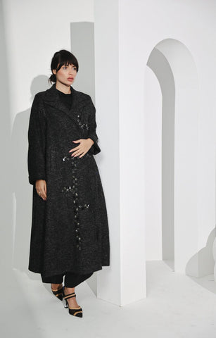 جاكيت صوف ناعم رمادي غامق - tahaniboutique