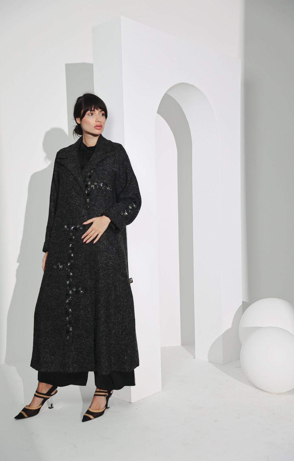 جاكيت صوف ناعم رمادي غامق - tahaniboutique