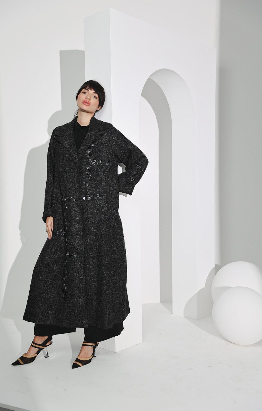 جاكيت صوف ناعم رمادي غامق - tahaniboutique