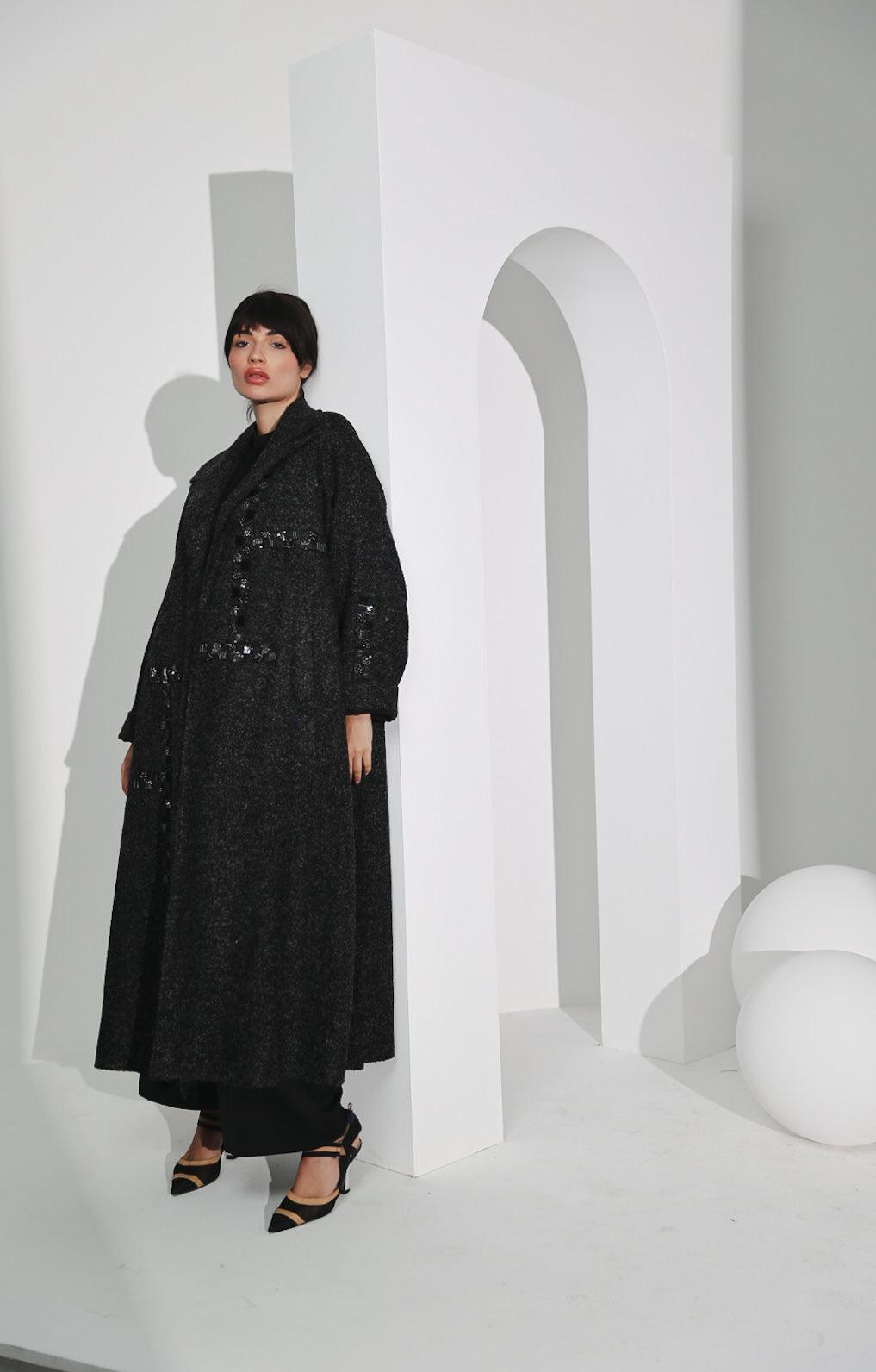 جاكيت صوف ناعم رمادي غامق - tahaniboutique