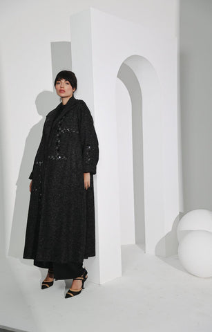 جاكيت صوف ناعم رمادي غامق - tahaniboutique