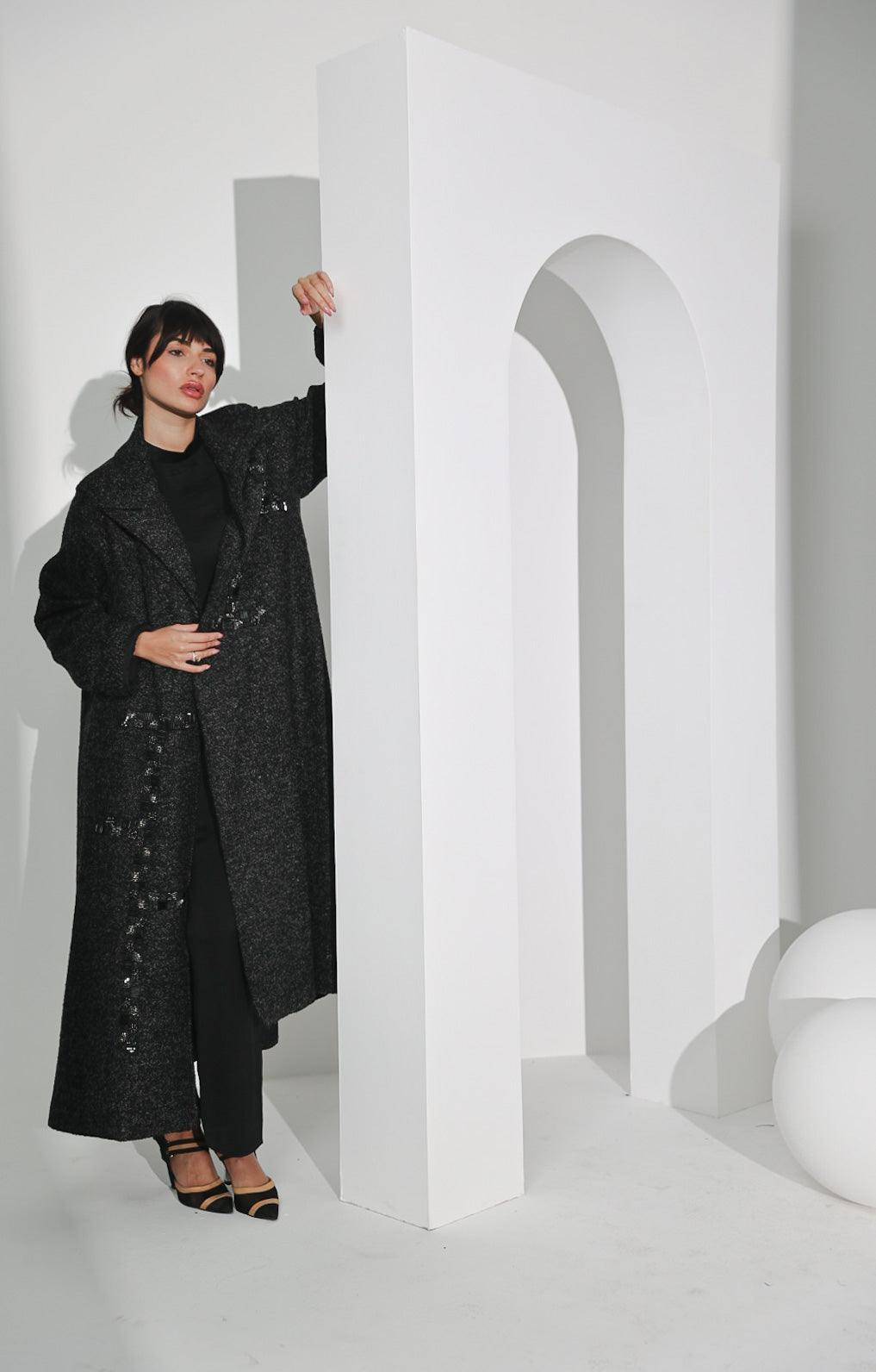 جاكيت صوف ناعم رمادي غامق - tahaniboutique