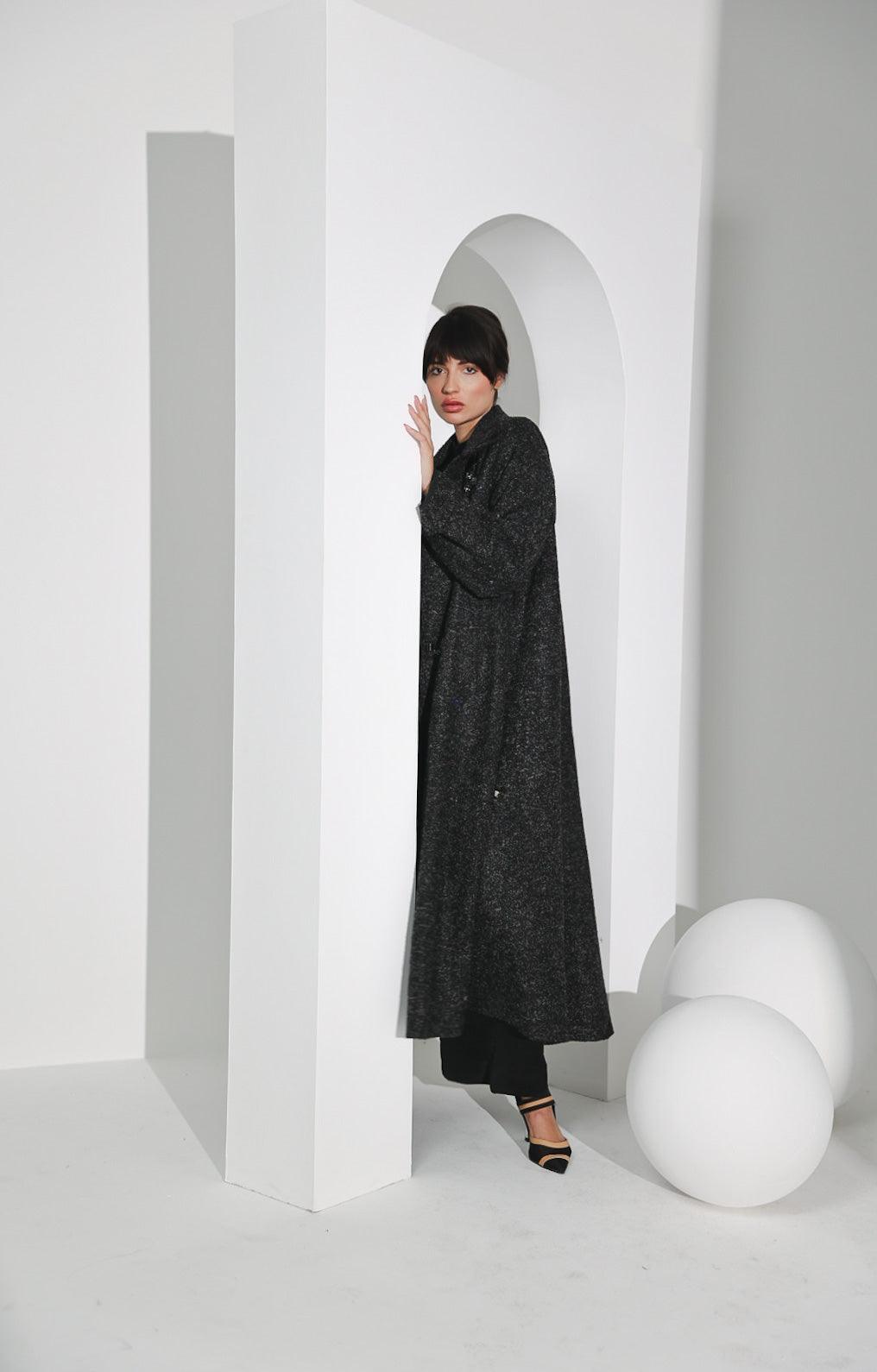 جاكيت صوف ناعم رمادي غامق - tahaniboutique