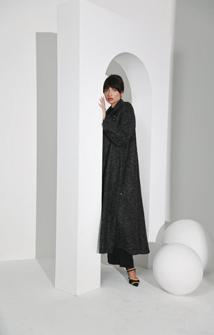جاكيت صوف ناعم رمادي غامق - tahaniboutique