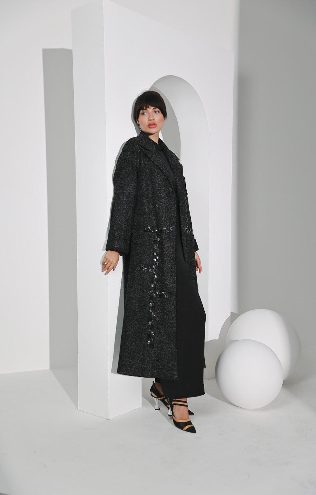 جاكيت صوف ناعم رمادي غامق - tahaniboutique
