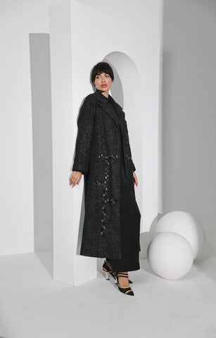 جاكيت صوف ناعم رمادي غامق - tahaniboutique