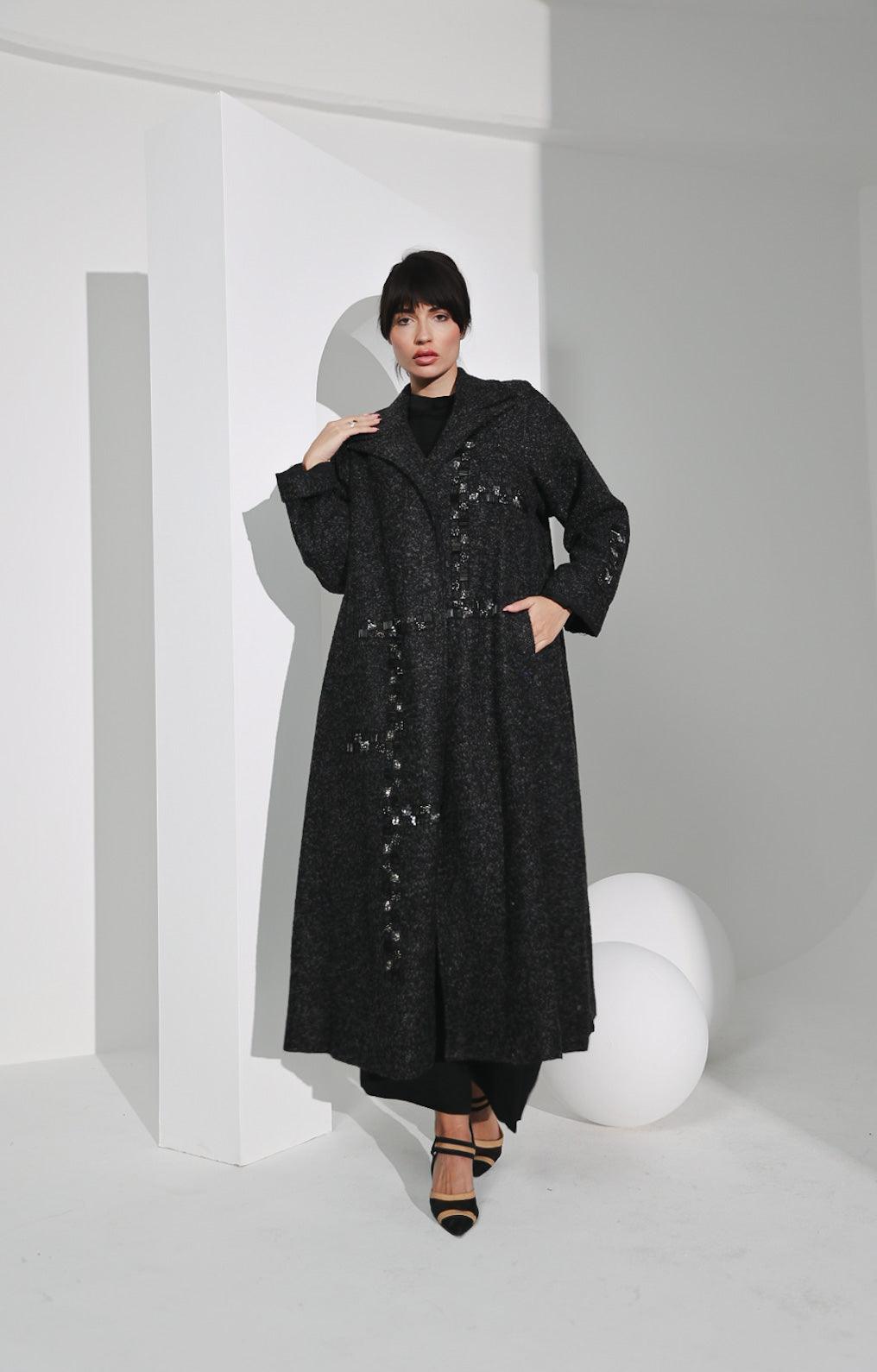 جاكيت صوف ناعم رمادي غامق - tahaniboutique