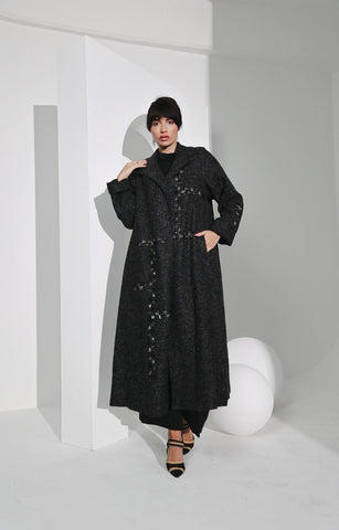 جاكيت صوف ناعم رمادي غامق - tahaniboutique