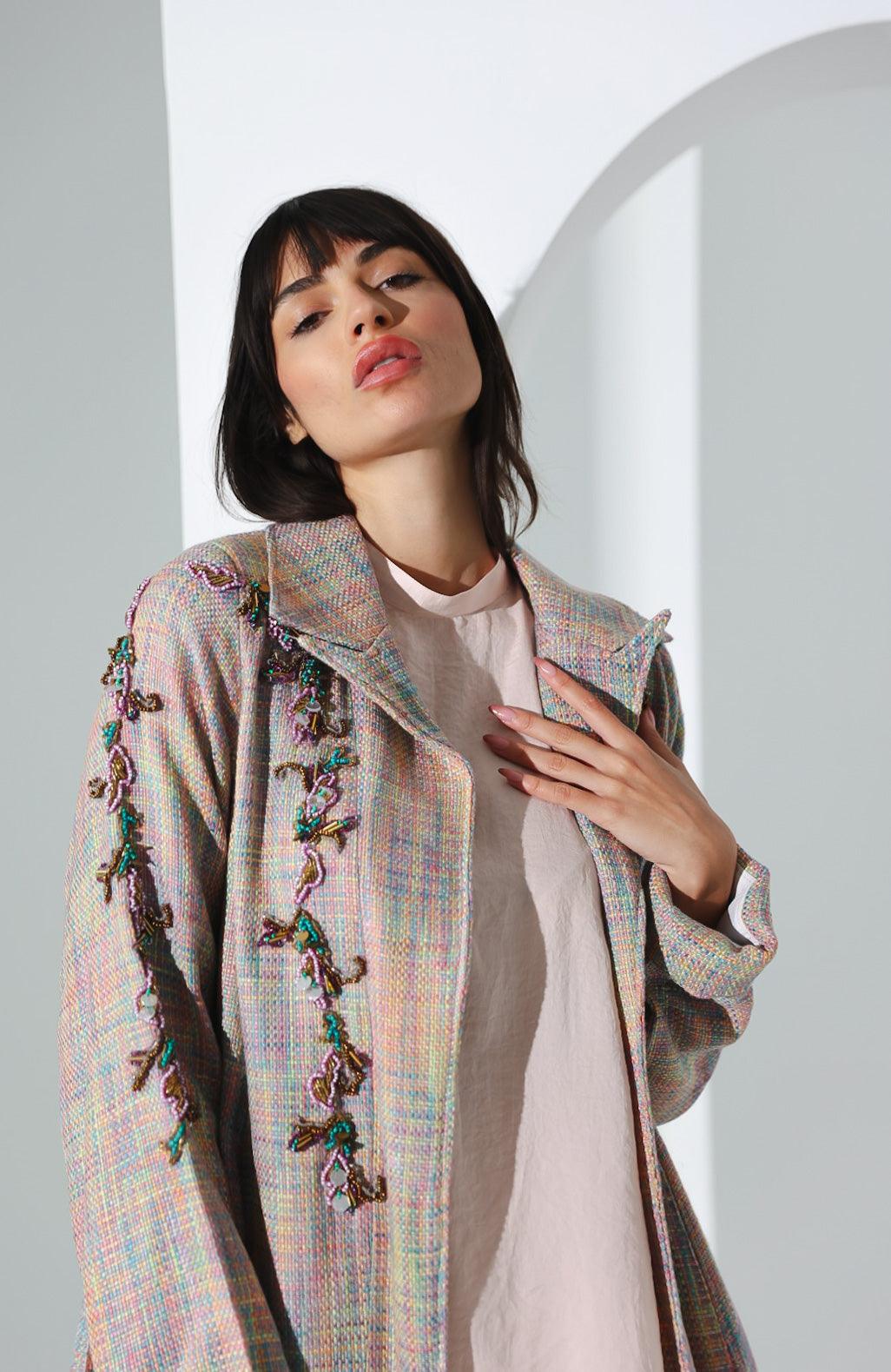 جاكيت صوف نسائي فاخر - شغل شك يدوي - tahaniboutique