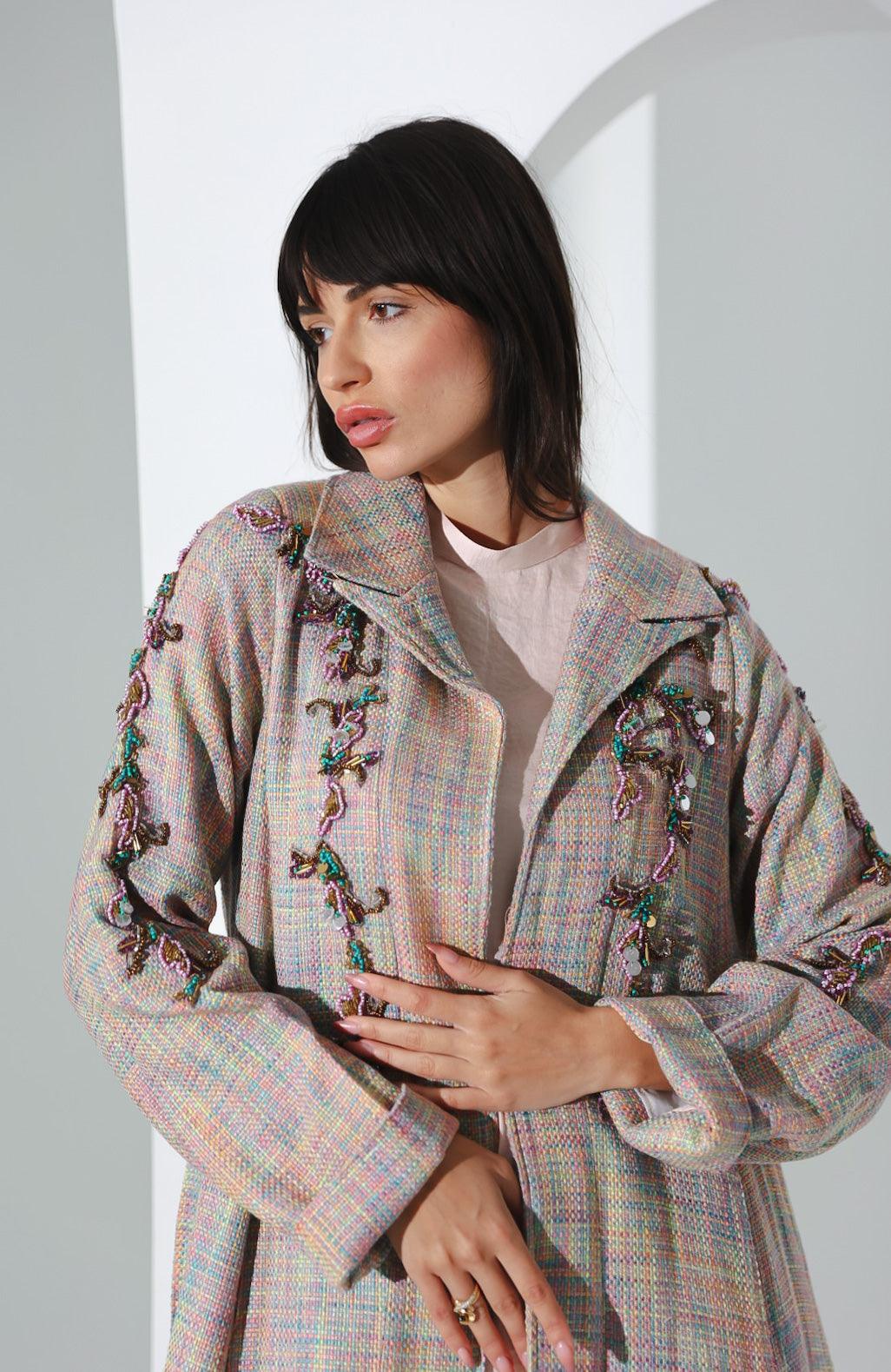جاكيت صوف نسائي فاخر - شغل شك يدوي - tahaniboutique