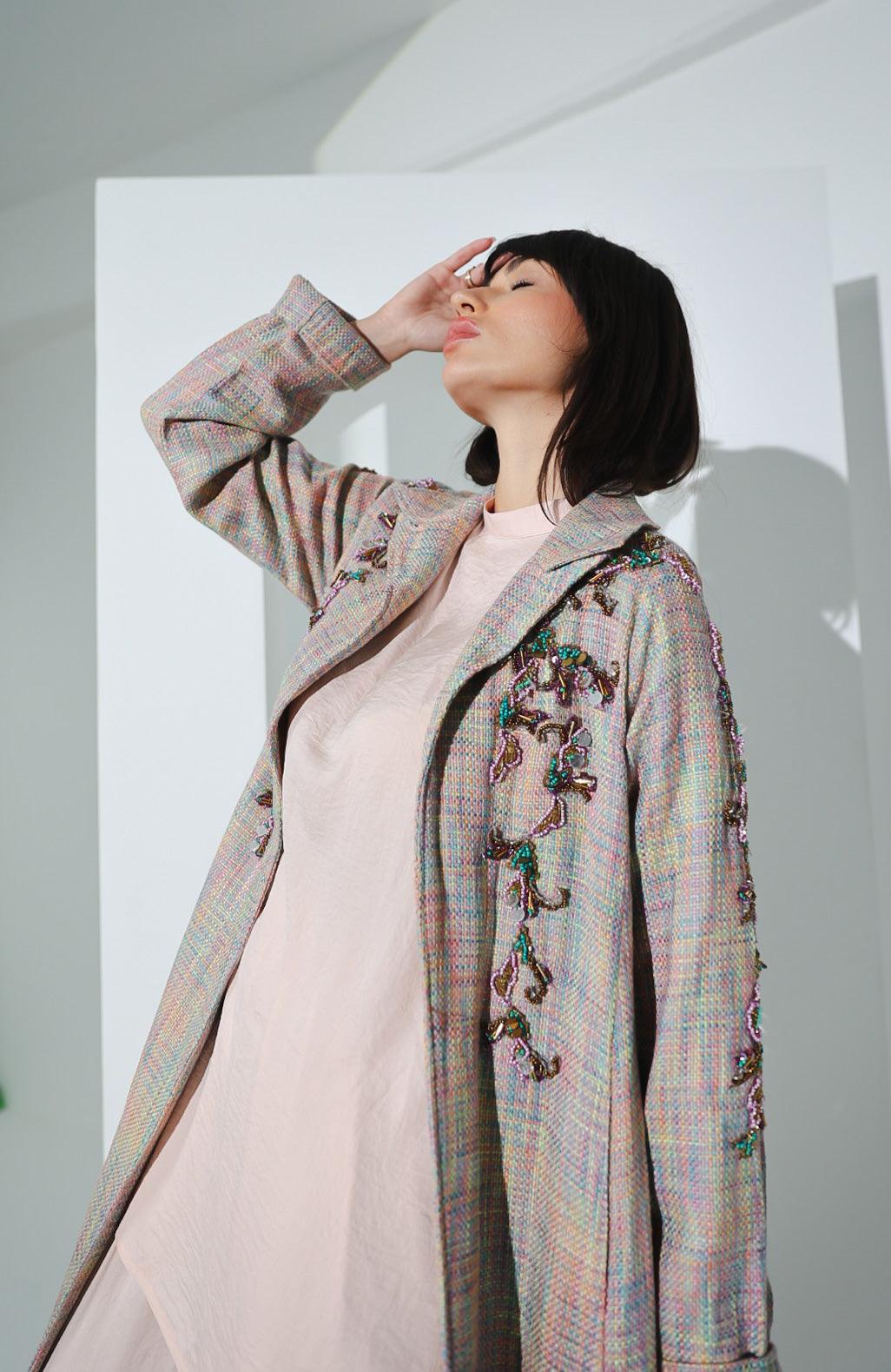 جاكيت صوف نسائي فاخر - شغل شك يدوي - tahaniboutique
