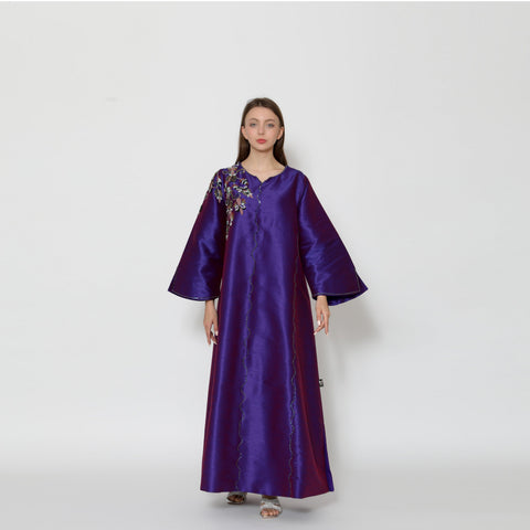 دراعة ملونة فخمة - مشغولة يدوياً بالكامل | قماش شانتون - tahaniboutique