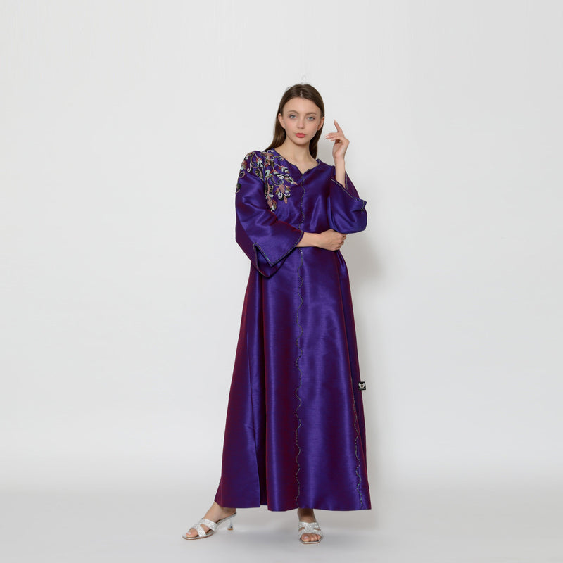 دراعة ملونة فخمة - مشغولة يدوياً بالكامل | قماش شانتون - tahaniboutique
