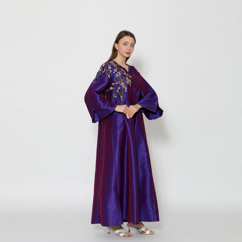 دراعة ملونة فخمة - مشغولة يدوياً بالكامل | قماش شانتون - tahaniboutique