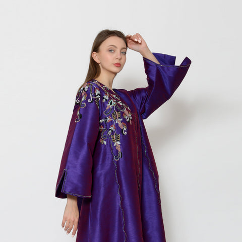 دراعة ملونة فخمة - مشغولة يدوياً بالكامل | قماش شانتون - tahaniboutique