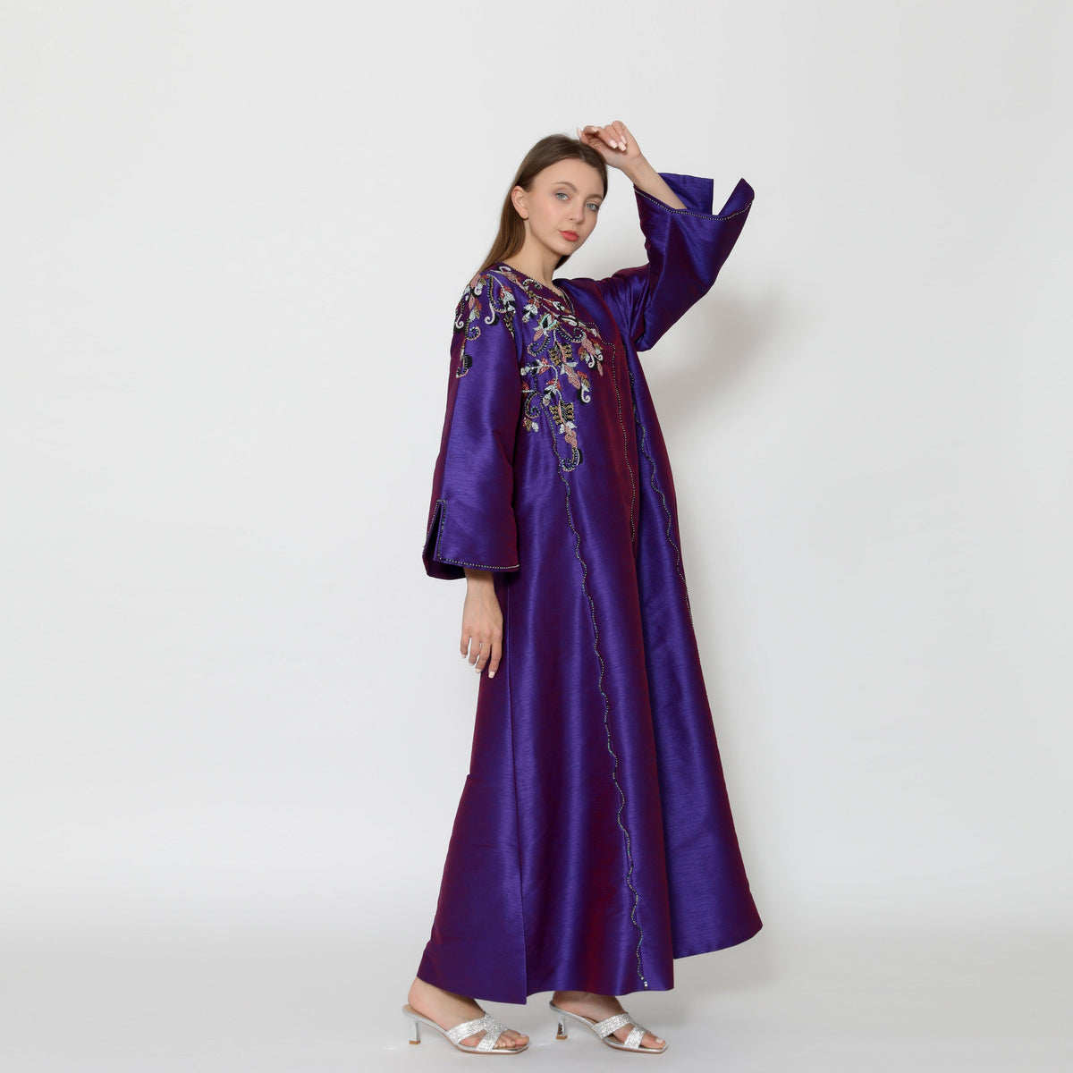 دراعة ملونة فخمة - مشغولة يدوياً بالكامل | قماش شانتون - tahaniboutique