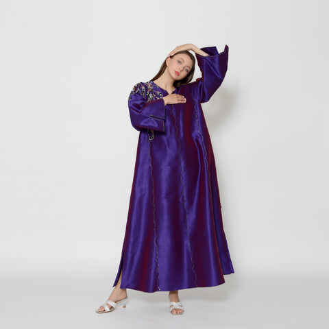 دراعة ملونة فخمة - مشغولة يدوياً بالكامل | قماش شانتون - tahaniboutique