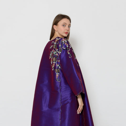 دراعة ملونة فخمة - مشغولة يدوياً بالكامل | قماش شانتون - tahaniboutique