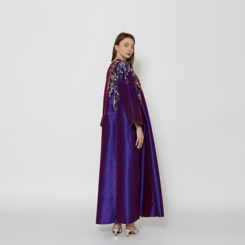 دراعة ملونة فخمة - مشغولة يدوياً بالكامل | قماش شانتون - tahaniboutique