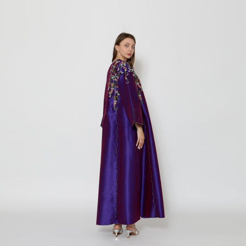 دراعة ملونة فخمة - مشغولة يدوياً بالكامل | قماش شانتون - tahaniboutique