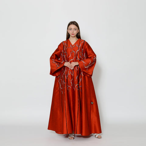 دراعة كلوش فخمة جداً بقصات وبريم - مشغولة يدوياً بالكامل | شانتون لكل الفصول - tahaniboutique