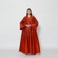 دراعة كلوش فخمة جداً بقصات وبريم - مشغولة يدوياً بالكامل | شانتون لكل الفصول - tahaniboutique