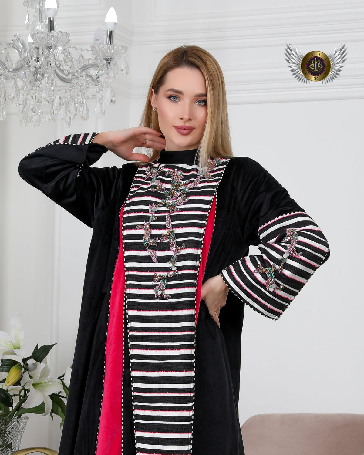 دراعة عملية مخمل ياباني - tahaniboutique