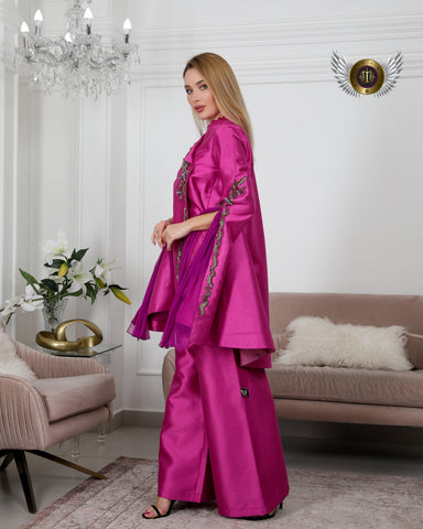 طقم نسائي فخم مع بنطلون - أطقم جاكار كرستال يدوية - tahaniboutique
