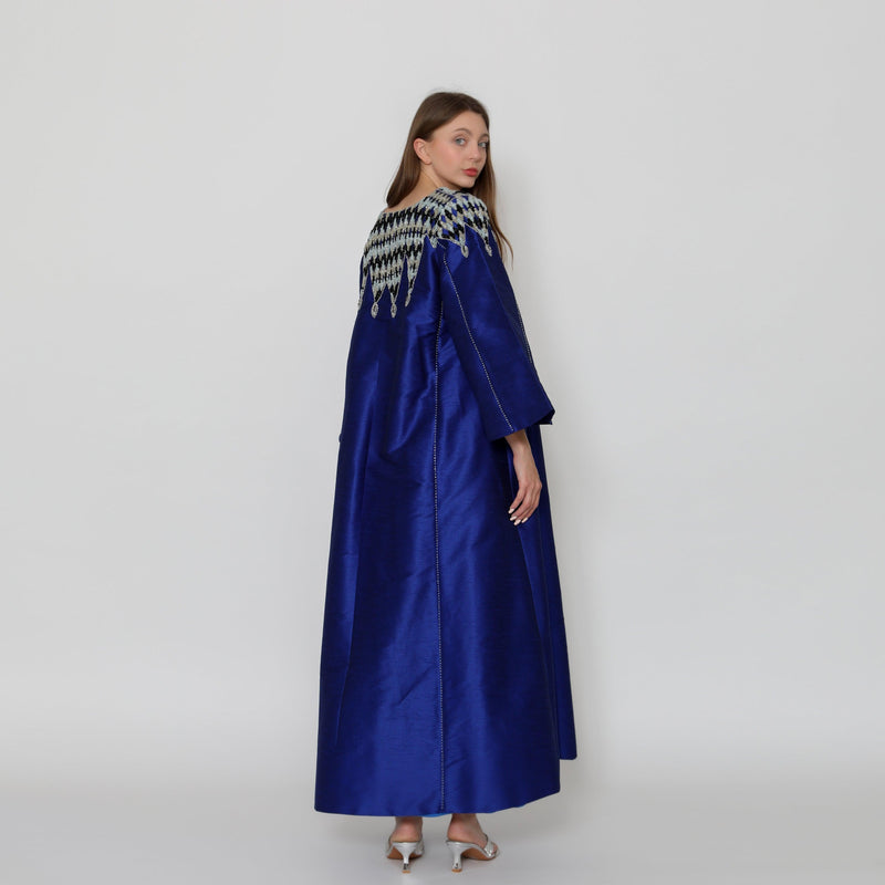 دراعة دبل كلوش فخمة - مشغولة يدوياً بالكامل | قماش شانتون - tahaniboutique
