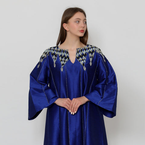 دراعة دبل كلوش فخمة - مشغولة يدوياً بالكامل | قماش شانتون - tahaniboutique