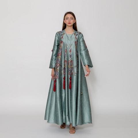 دراعة تربل كلوش بقصة فاخرة - تطريز يدوي وكراكيش | شانتون لجميع الفصول - tahaniboutique