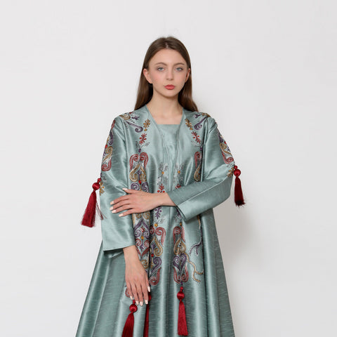 دراعة تربل كلوش بقصة فاخرة - تطريز يدوي وكراكيش | شانتون لجميع الفصول - tahaniboutique
