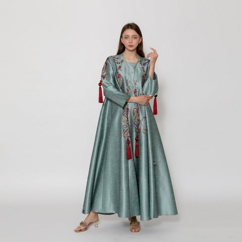 دراعة تربل كلوش بقصة فاخرة - تطريز يدوي وكراكيش | شانتون لجميع الفصول - tahaniboutique