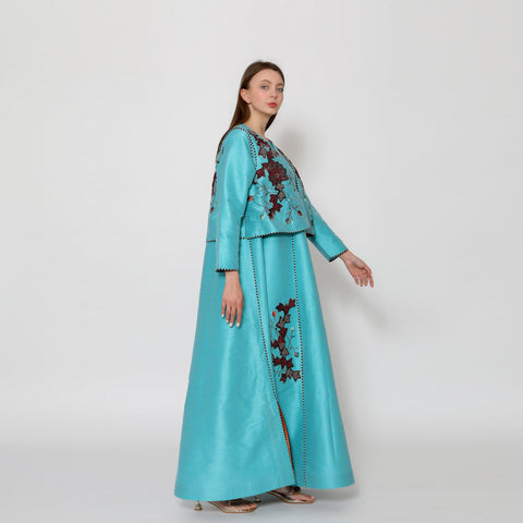 دراعة فخمة قطعتين فستان وصدرية - مشغولة بنظام الحبكة | شانتون لجميع الفصول - tahaniboutique