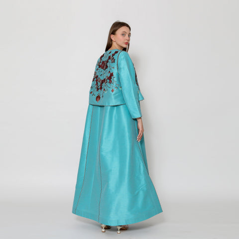 دراعة فخمة قطعتين فستان وصدرية - مشغولة بنظام الحبكة | شانتون لجميع الفصول - tahaniboutique