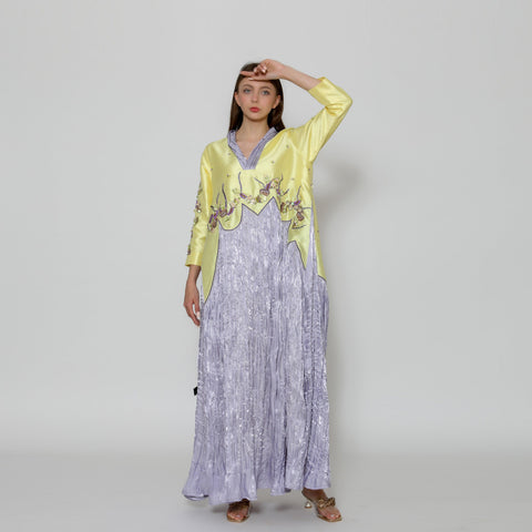دراعة فخمة بقصة رائعة - شغل يدوي ودمج جاكار كرستال راقي مع جازار بليسيه - tahaniboutique
