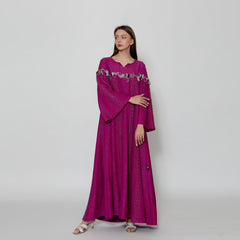 دراعة فخمة مبطنة بقبة دائرية وأكمام كلوش - مشغولة يدوياً | جاكار خفيف لجميع الفصول - tahaniboutique