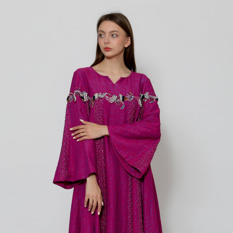 دراعة فخمة مبطنة بقبة دائرية وأكمام كلوش - مشغولة يدوياً | جاكار خفيف لجميع الفصول - tahaniboutique