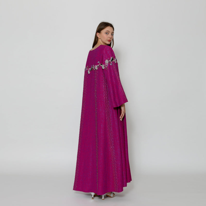 دراعة فخمة مبطنة بقبة دائرية وأكمام كلوش - مشغولة يدوياً | جاكار خفيف لجميع الفصول - tahaniboutique