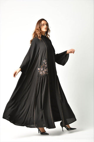 عباية تصميم عملي بجيب ملونة - tahaniboutique