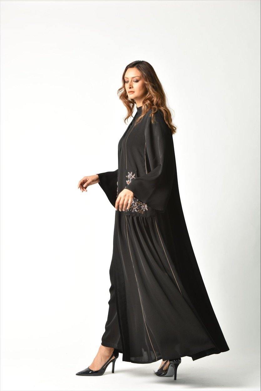 عباية تصميم عملي بجيب ملونة - tahaniboutique