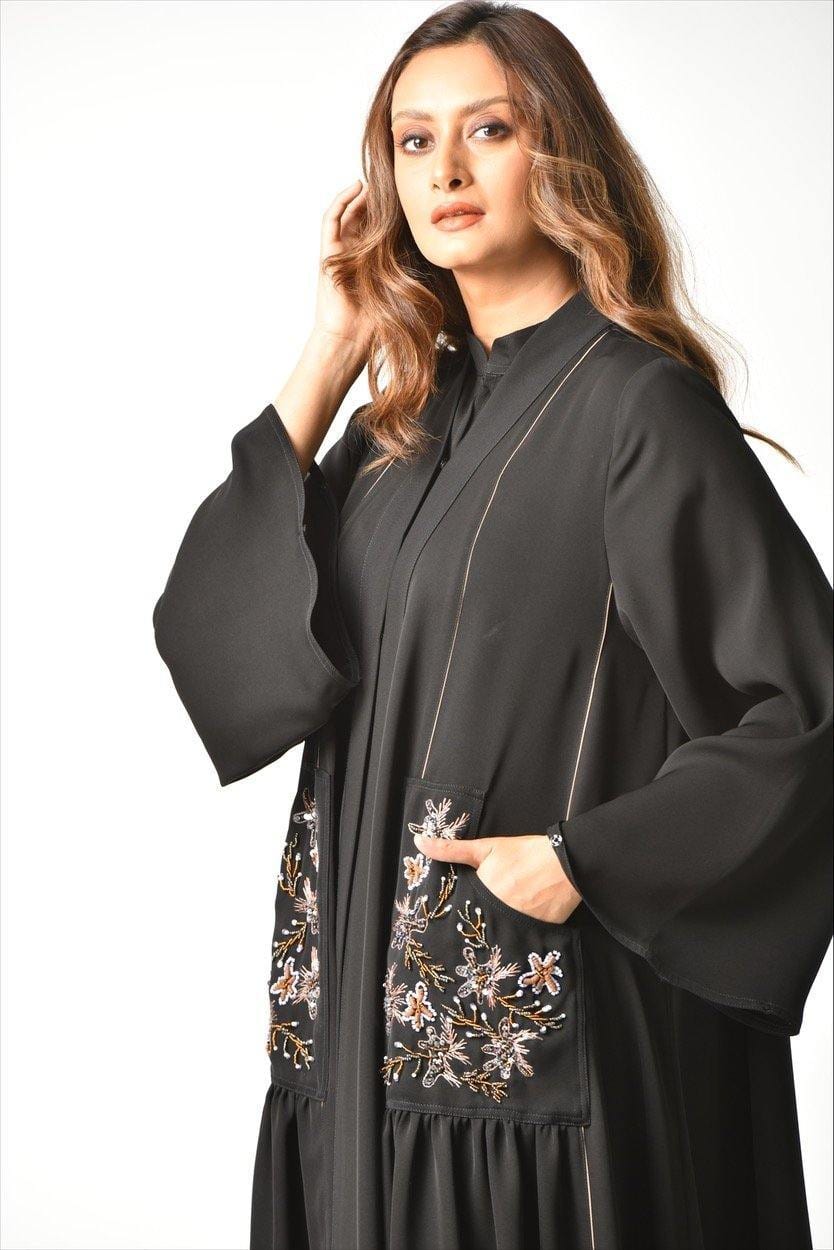 عباية تصميم عملي بجيب ملونة - tahaniboutique